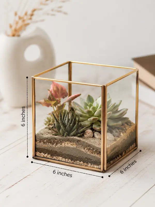Cube Glass Terrarium 2 cube shaped glass succulent terrarium for desktop decor and gifting with geometric glass planter and indoor succulents in Delhi NCR India