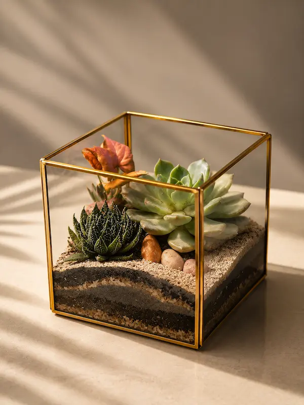Cube Glass Terrarium 4 cube shaped glass succulent terrarium for desktop decor and gifting with geometric glass planter and indoor succulents in Delhi NCR India