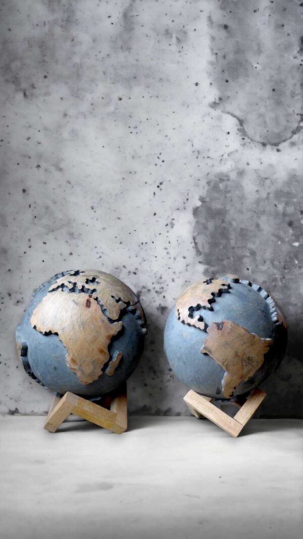 "Captivating Hand-Carved Wooden Globe: A Touch of Elegance and Wanderlust Crafted by Wild Roots - Mango Wood Masterpiece for Office and Home Decor"