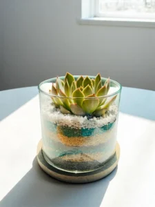 4-inch glass terrarium with succulent plant on a wooden base by Wild Roots – ideal for gifting or home décor.