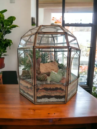 Geometric dome glass house terrarium with live plants by Wildroots – modern indoor garden décor