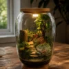 Premium Bell Jar Terrarium by Wild Roots Gifting with Ficus Bonsai inside a glass dome featuring wooden top and base for indoor home décor and gifting.