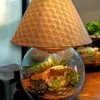 Round Bowl Lamp Terrarium with LED light and greenery by Wildroots