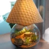 Round Bowl Lamp Terrarium with LED light and greenery by Wildroots