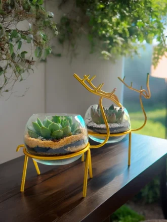 Buy Set of 2 Enchanting Golden Reindeer Desktop planter for Gifting from gifting.wildroots.in