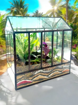12 inch glass house terrarium with moss and plants by Wildroots.