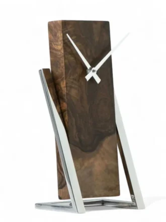 Handcrafted Sheesham Wood Desktop Clock by Wild Roots – a premium wooden timepiece with a sleek steel frame, perfect for desk décor and gifting. Made from durable solid Sheesham wood, this elegant clock blends modern design with timeless craftsmanship, making it a unique addition to offices, living rooms, and workspaces. Ideal as a corporate gift or home décor accent.