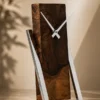 Premium handcrafted Sheesham wood desktop clock with modern minimalist design and natural solid wood grain finish for office and home décor.