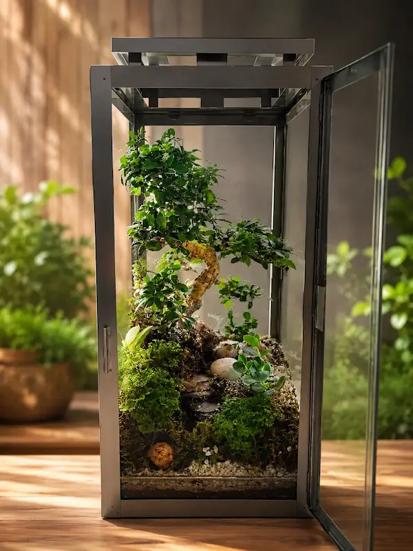 Luxury bonsai terrarium in premium steel and glass frame for home decor in India