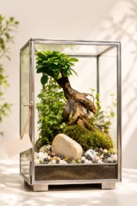 Medium Cuboidal Glass Terrarium with Real Living Plants by Wild Roots Gifting (12 x 7 x 7 Inches)