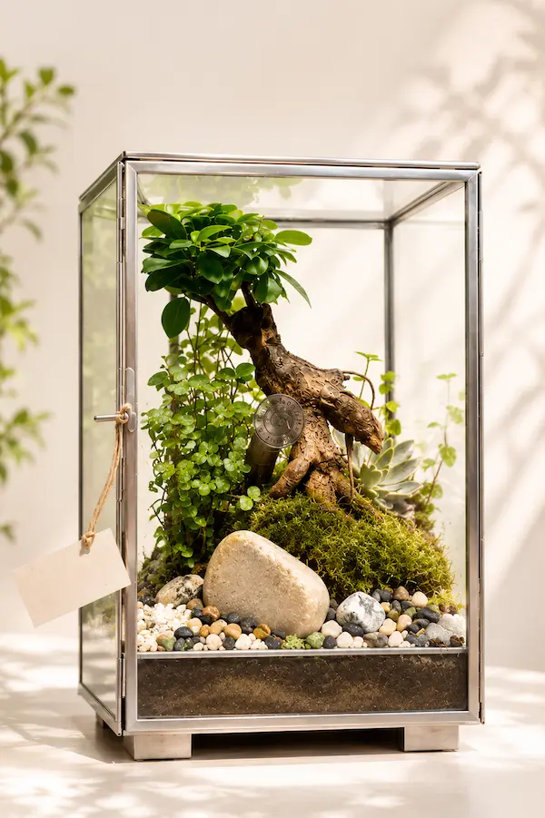 Medium Cuboidal Glass Terrarium with Real Living Plants by Wild Roots Gifting (12 x 7 x 7 Inches)