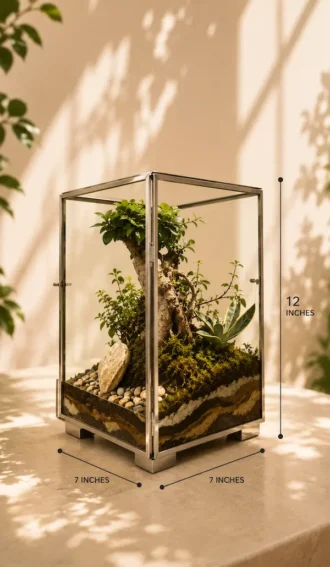 Medium Cuboidal Glass Terrarium with Real Living Plants by Wild Roots Gifting (12 x 7 x 7 Inches)