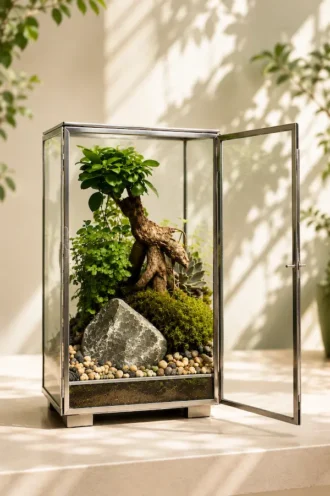 Medium Cuboidal Glass Terrarium with Real Living Plants by Wild Roots Gifting (12 x 7 x 7 Inches)