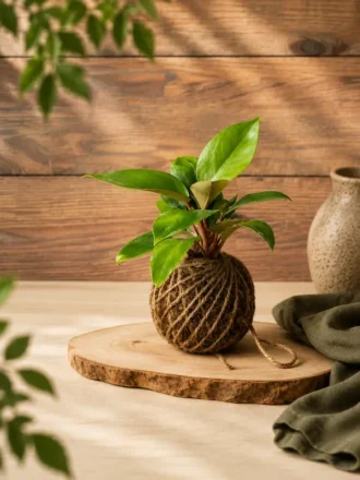 Kokedama Moss Ball with Wooden Triangular Frame