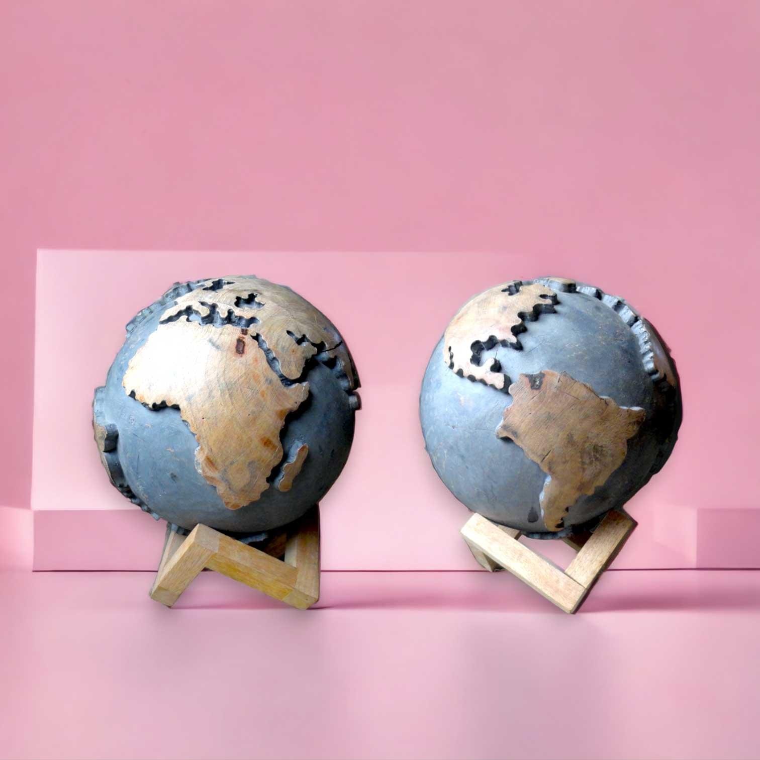 "Captivating Hand-Carved Wooden Globe: A Touch of Elegance and Wanderlust Crafted by Wild Roots - Mango Wood Masterpiece for Office and Home Decor"