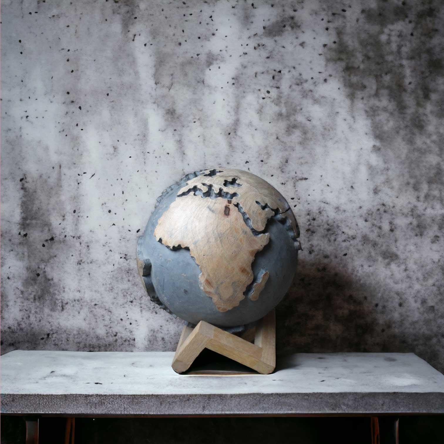 "Captivating Hand-Carved Wooden Globe: A Touch of Elegance and Wanderlust Crafted by Wild Roots - Mango Wood Masterpiece for Office and Home Decor"