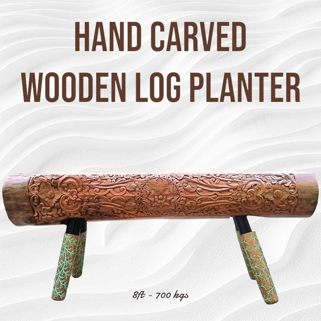 "Discover the rustic charm of Hand Carved Sal Wood Wooden Log Planters. Transform your space with nature's elegance today!"