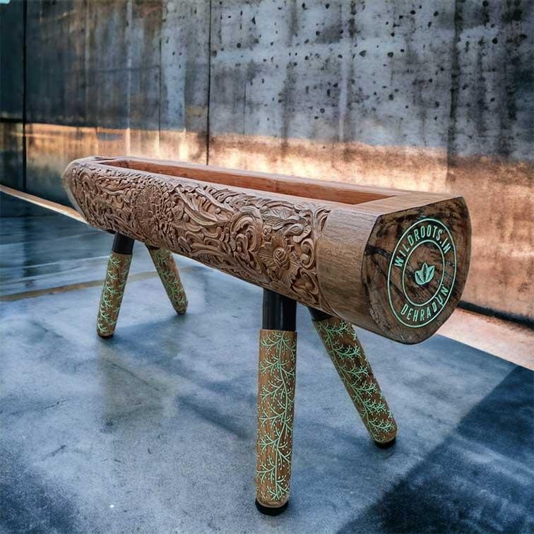 "Discover the rustic charm of Hand Carved Sal Wood Wooden Log Planters. Transform your space with nature's elegance today!"