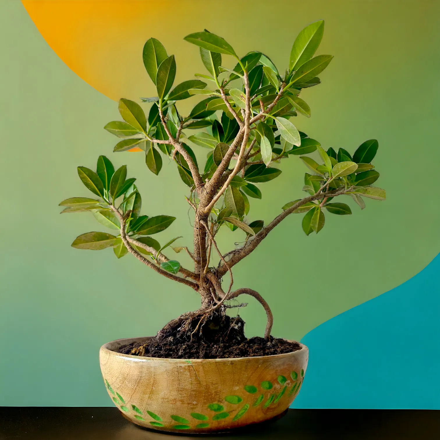 Bonsai tree planted in a handcrafted wooden bowl by Wild Roots Gifting – elegant indoor bonsai decor for Delhi NCR and Dehradun homes and offices