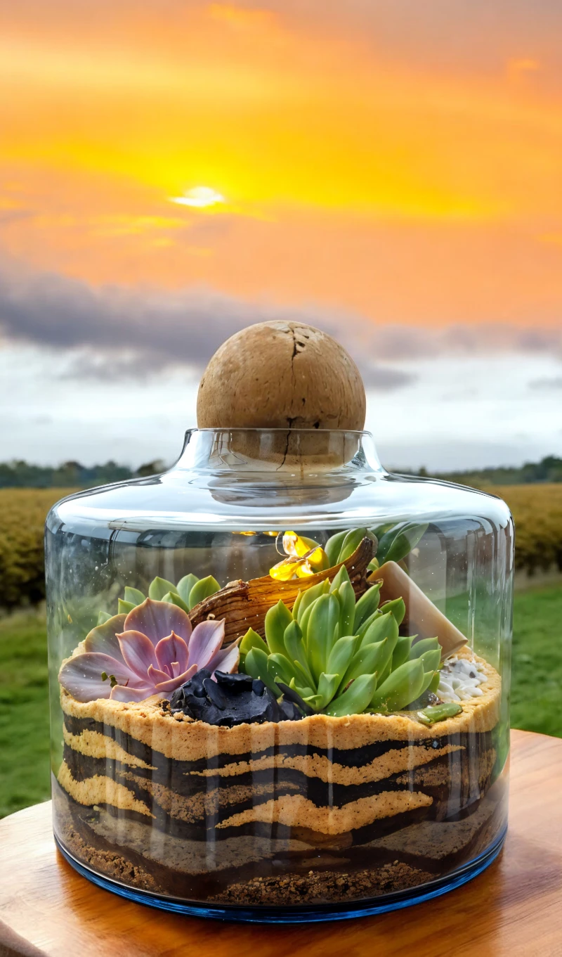 Volcano jar terrarium with lush green plants by Wildroots