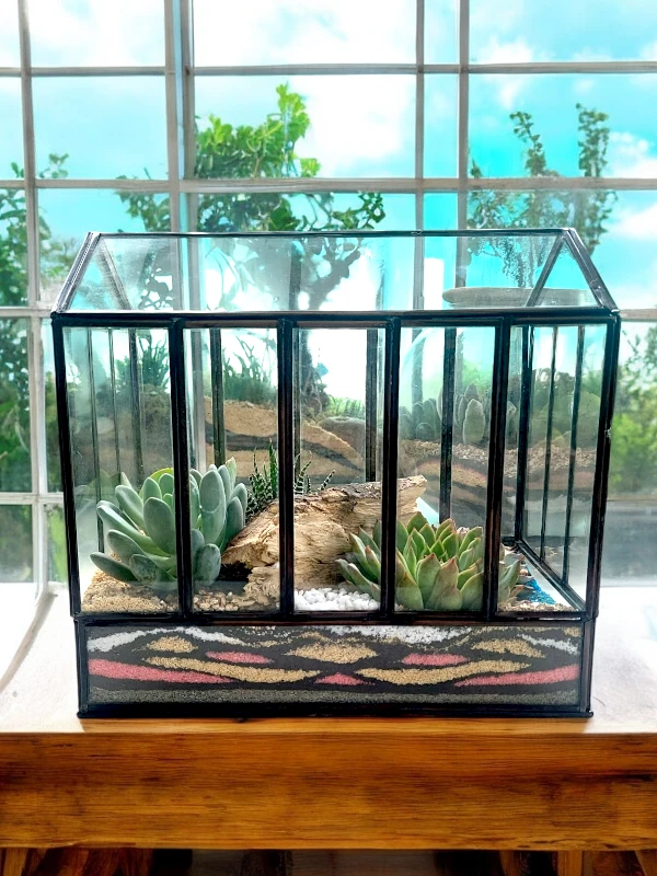 10 inch glass house terrarium with miniature plants and moss by Wildroots