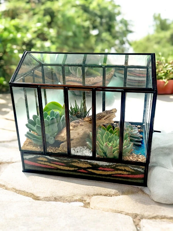 10 inch glass house terrarium with miniature plants and moss by Wildroots